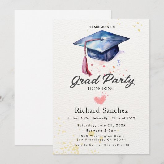 Graduatie Party Invitation Kaart (Voorkant / Achterkant)