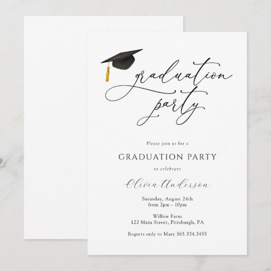 Graduatie Party Invitation Kaart (Voorkant / Achterkant)