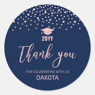 Graduatie roos Gold & Navy Confetti Ronde Sticker