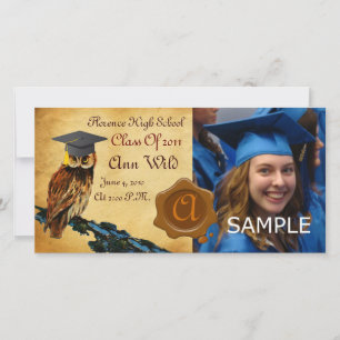 GRADUATIE UIL PERKAMENT BRUINE WAX ZEGEL MONOGRAM AANKONDIGING