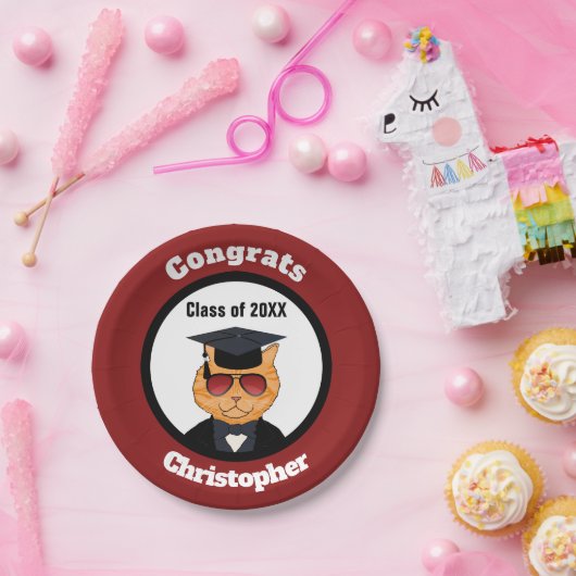 Graduatie van Cartoon van kool Cat Papieren Bordje (Feest)