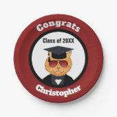 Graduatie van Cartoon van kool Cat Papieren Bordje (Voorkant)