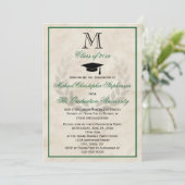 Graduatie van de Groene Monogram Wreath Classic Co Kaart (Staand voorkant)