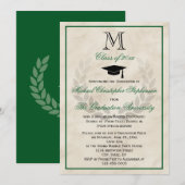 Graduatie van de Groene Monogram Wreath Classic Co Kaart (Voorkant / Achterkant)