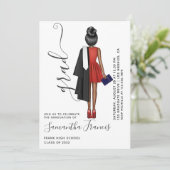 Graduatie van rode en witte meisjes kaart (Staand voorkant)