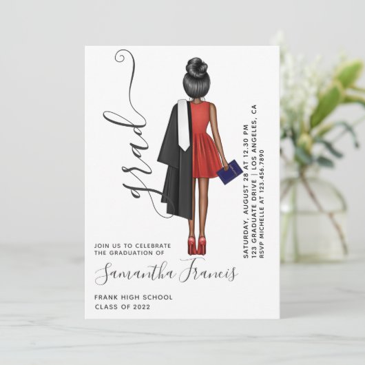 Graduatie van rode en witte meisjes kaart (Staand voorkant)