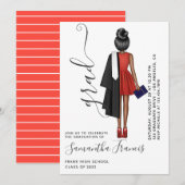 Graduatie van rode en witte meisjes kaart (Voorkant / Achterkant)