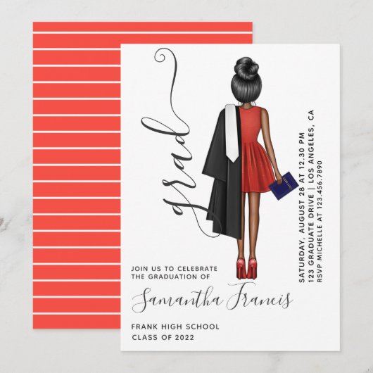Graduatie van rode en witte meisjes kaart (Voorkant / Achterkant)