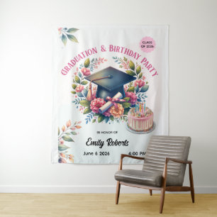Graduatie & Verjaardag Tapijt – Bloemendubbele Cel Wandkleed