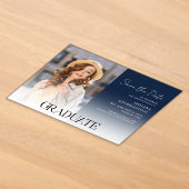 Graduatiefoto Script Grad Save the Date Acryl Uitnodigingen (Laagn)