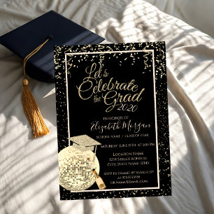 Graduatiekap, Disco Bal Confetti, Wijn Graduation Kaart