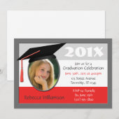 Graduatieknop & Tassel Foto Red Invitations Kaart (Voorkant / Achterkant)
