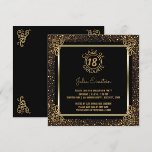 Graduatiepartij 2018   Elegant Black Gold Glitter Kaart