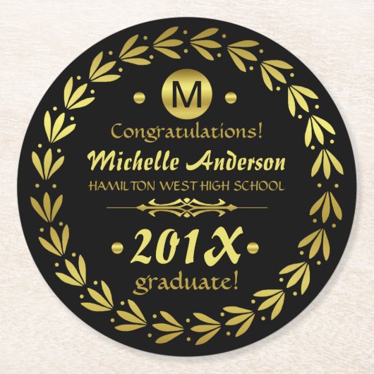 Graduatiepartij 2023 | Custom Gold Laurel Wreath Ronde Kartonnen Onderzetter (Voorkant)