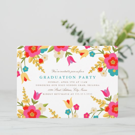Graduatiepartij bloemen land Uitnodigen Kaart (Staand voorkant)