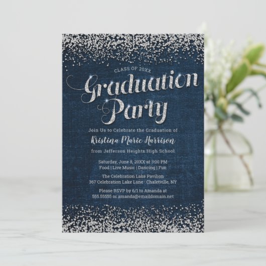 Graduatiepartij Chic Denim en Diamonds Kaart (Staand voorkant)