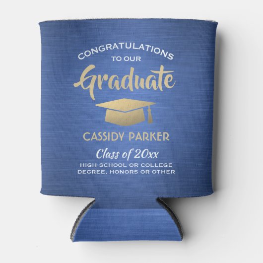 Graduatiepartij geborsteld Blauw Gold White Blikjeskoeler (Voorkant)