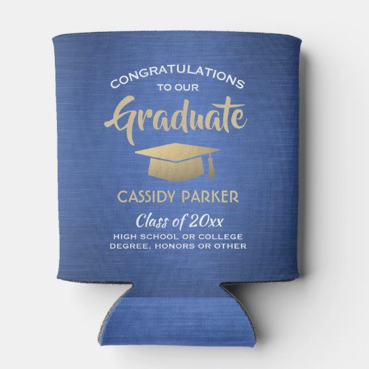 Graduatiepartij geborsteld Blauw Gold White Blikjeskoeler (Achterkant)