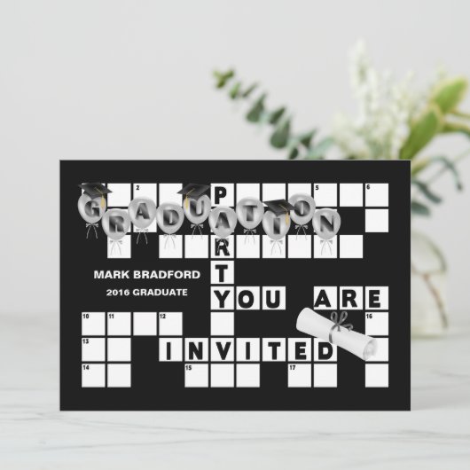 GRADUATIEPARTIJ/INVITATIE-PERSONALISEER- KROSSWORD KAART (Staand voorkant)
