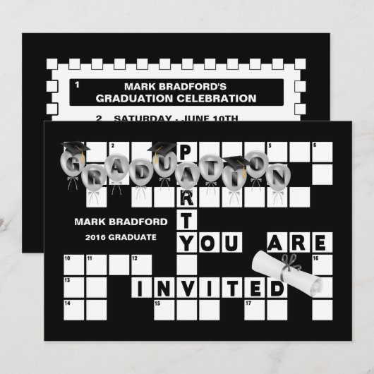 GRADUATIEPARTIJ/INVITATIE-PERSONALISEER- KROSSWORD KAART (Voorkant / Achterkant)