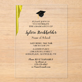 Graduatiesatijn goud en grad cap acryl uitnodigingen