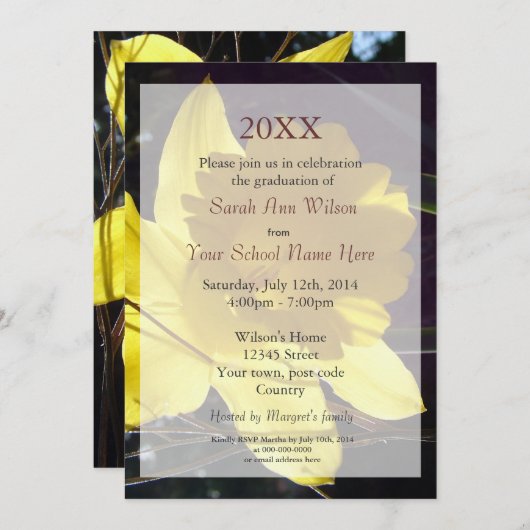 graduatieuitnodigingen voor zomerbloem kaart (Voorkant / Achterkant)