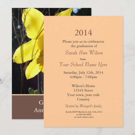 graduatieuitnodigingen voor zomerbloem kaart (Voorkant / Achterkant)