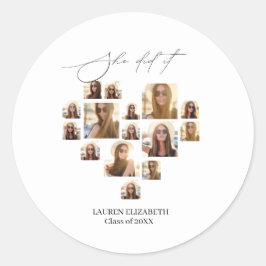 Graduation 15Photo Collage ''She Did it''  Ronde Sticker