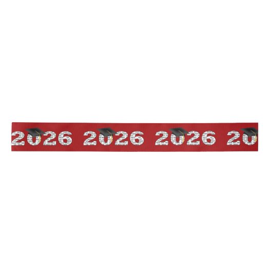 Graduation 2026 Congrats Grad Word Cloud on Red Satijnen Lint (Voorkant)