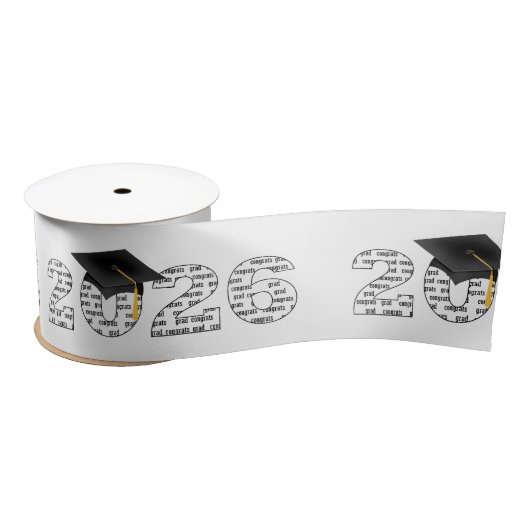Graduation 2026 Congrats Grad Word Cloud on White Satijnen Lint (Spoel)