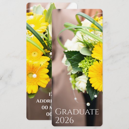 Graduation 2026 Custom Text Sunflower Announcement Kaart (Voorkant / Achterkant)