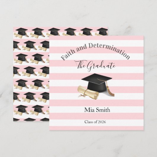 Graduation 2026 Invitation Pink Stripe Kaart (Voorkant / Achterkant)