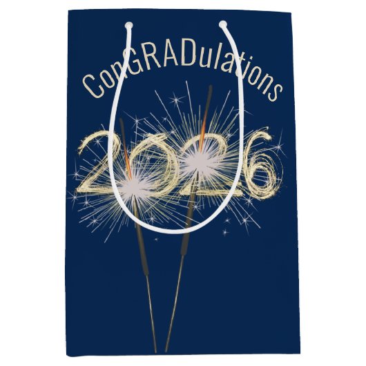 Graduation 2026 Sparklers On Blue Medium Cadeauzakje (Voorkant)