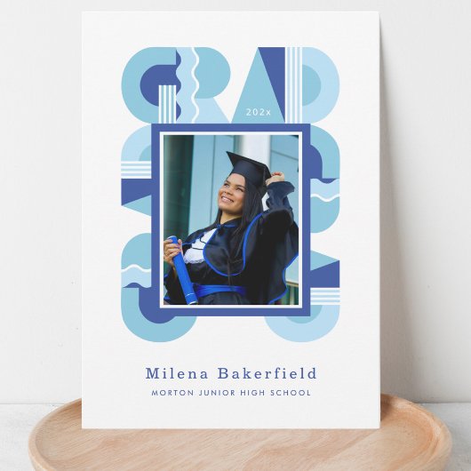 Graduation announcement class of 2026 blue white aankondiging