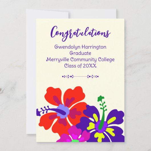 Graduation Announcement Hibiscus Art Ecru (Voorkant)