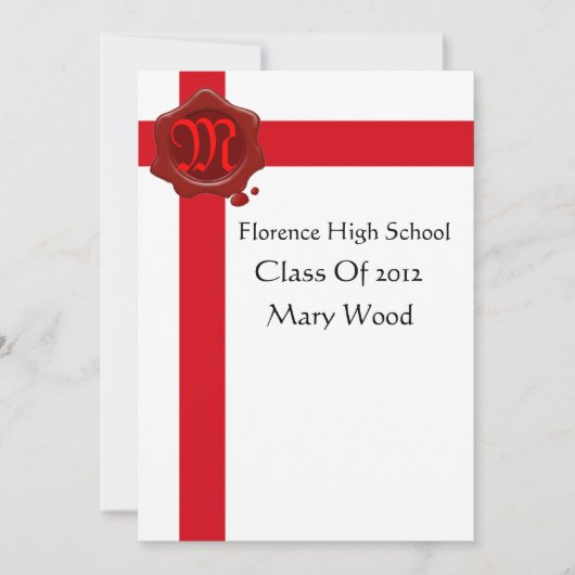 GRADUATION ARTIJ, White Red Wax Seal Monogram Kaart (Voorkant)