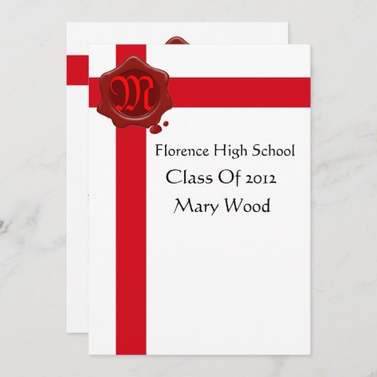 GRADUATION ARTIJ, White Red Wax Seal Monogram Kaart (Voorkant / Achterkant)