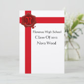 GRADUATION ARTIJ, White Red Wax Seal Monogram Kaart (Staand voorkant)