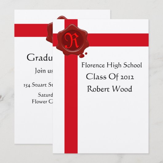 GRADUATION ARTITY, White Red Wax Seal Monogram, Go Kaart (Voorkant / Achterkant)