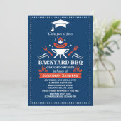 Graduation BBQ Backyard Navy Blue Kaart (Staand voorkant)