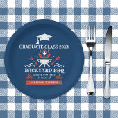 Graduation BBQ Backyard Navy Blue Papieren Bordje