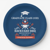 Graduation BBQ Backyard Navy Blue Papieren Bordje (Voorkant)