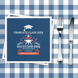 Graduation BBQ Backyard Navy Blue Servet