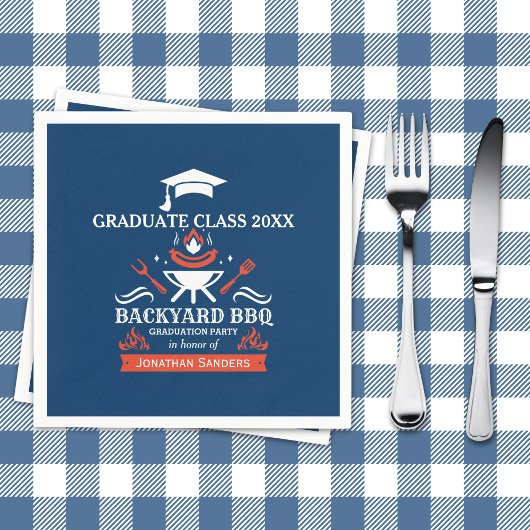 Graduation BBQ Backyard Navy Blue Servet