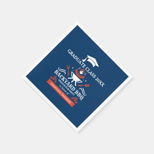 Graduation BBQ Backyard Navy Blue Servet (Hoek)