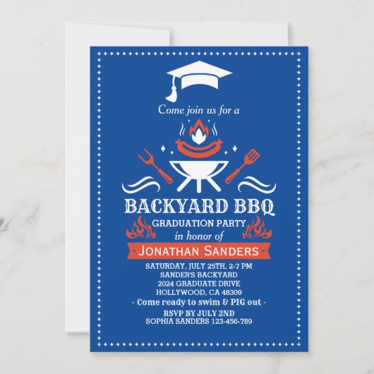 Graduation BBQ Backyard Royal Blue Kaart (Voorkant)