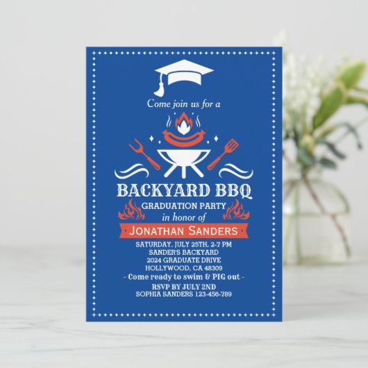 Graduation BBQ Backyard Royal Blue Kaart (Staand voorkant)