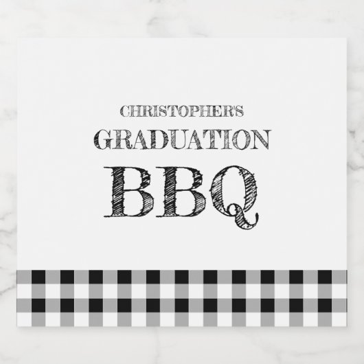 Graduation BBQ Gingham Bier Etiket (Enkel label)