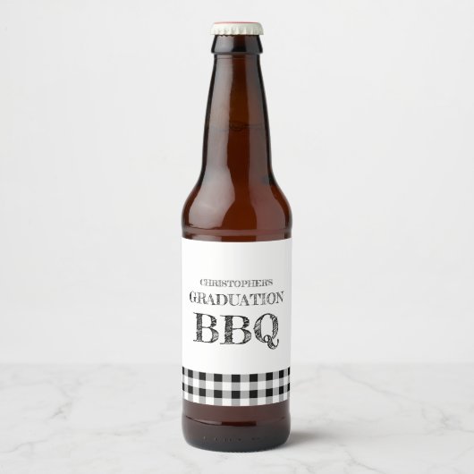 Graduation BBQ Gingham Bier Etiket (Voorkant)