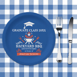 Graduation BBQ Party Backyard Blue Papieren Bordje